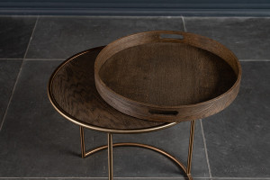 Кофейный столик Трейн DL круглый с подносом тёмный/латунь