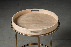 Кофейный столик Трейн DL круглый с подносом светлый/латунь